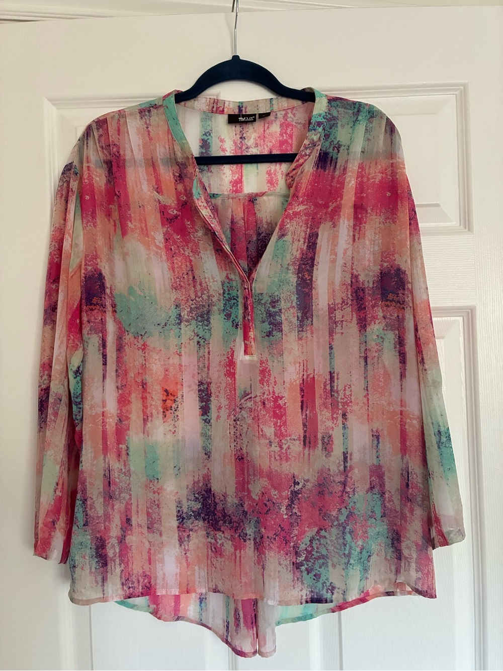 a.n.a Multicolor Watercolor V-Neck Tunic - Coral, Aqua & Pink